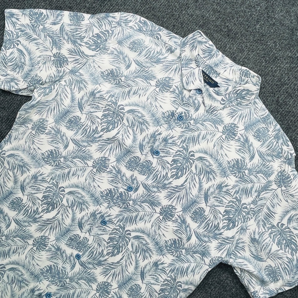 Pat primo Slim Fit‎ Tropical Palm Print Shirt Blue White Small Viscose Summer